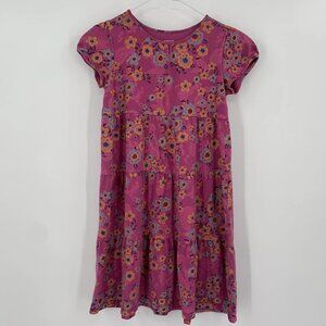 Garnet Hill Kids Dress Girls Size L 8 10 Pink Floral Cotton Tiered Short Sleeve